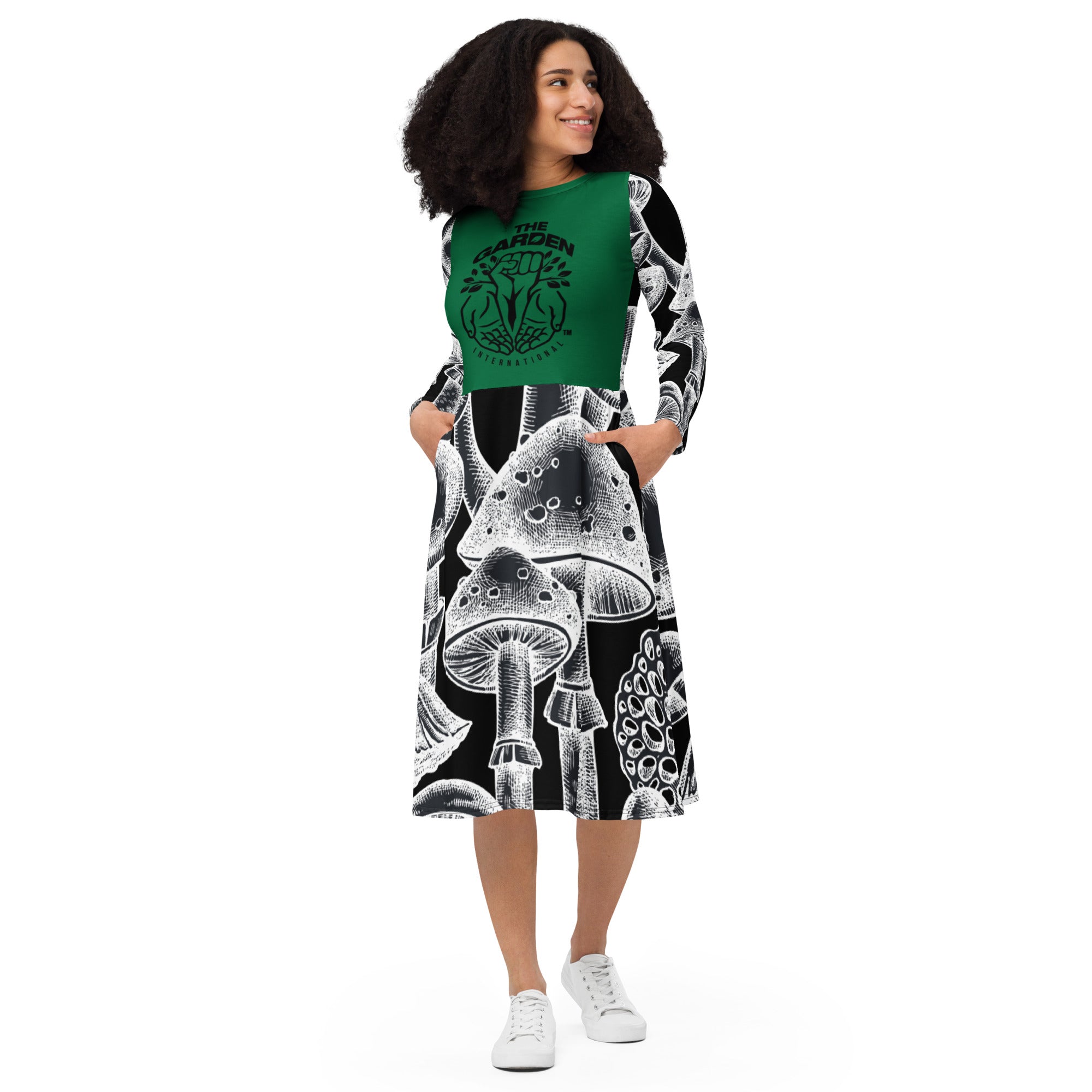 All-over print long sleeve midi dress