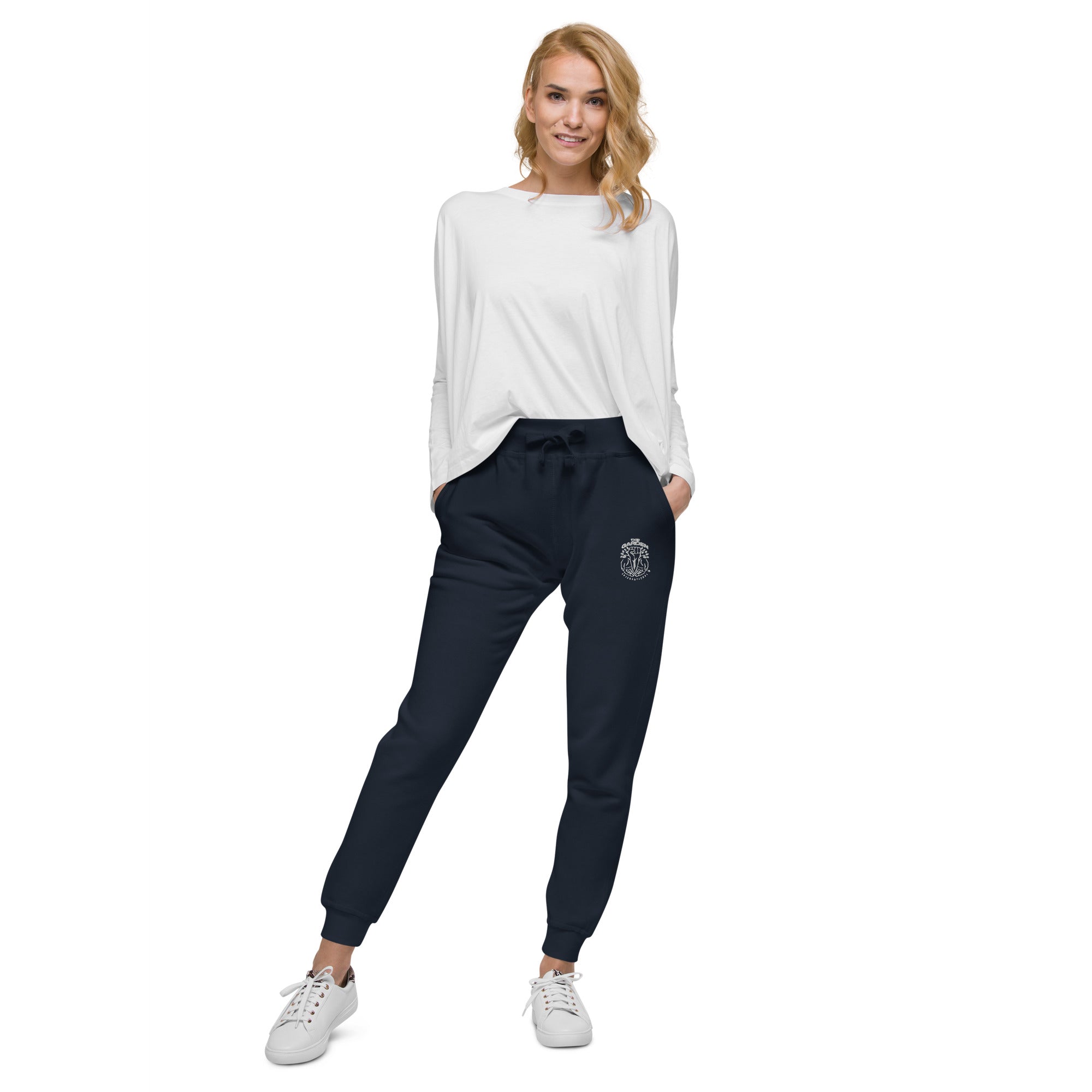 Navy Blue Unisex Fleece Sweatpants – Cozy, Sustainable Loungewear for Comfort, Outdoor Wear, and Eco-Friendly Fashion Enthusiasts.